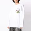 Off-White SS21 mønstertrykk, løs rundhalset langermet hvit hettegenser