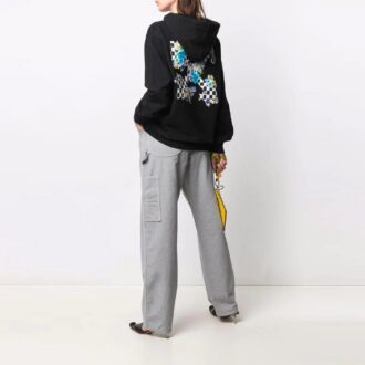 Off-White SS21 mønstertrykt løs hettegenser, svart