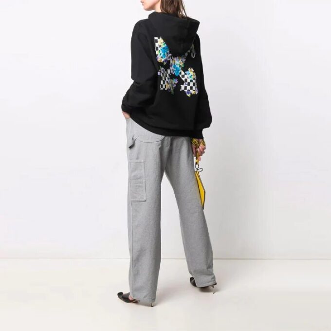 Off-White SS21 mønstertrykt løs hettegenser, svart