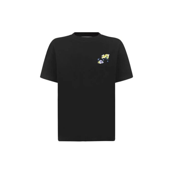 Off-White SS21 Plant Flower Plaid Rundhalset Kortærmet Slim Fit Svart T-skjorte
