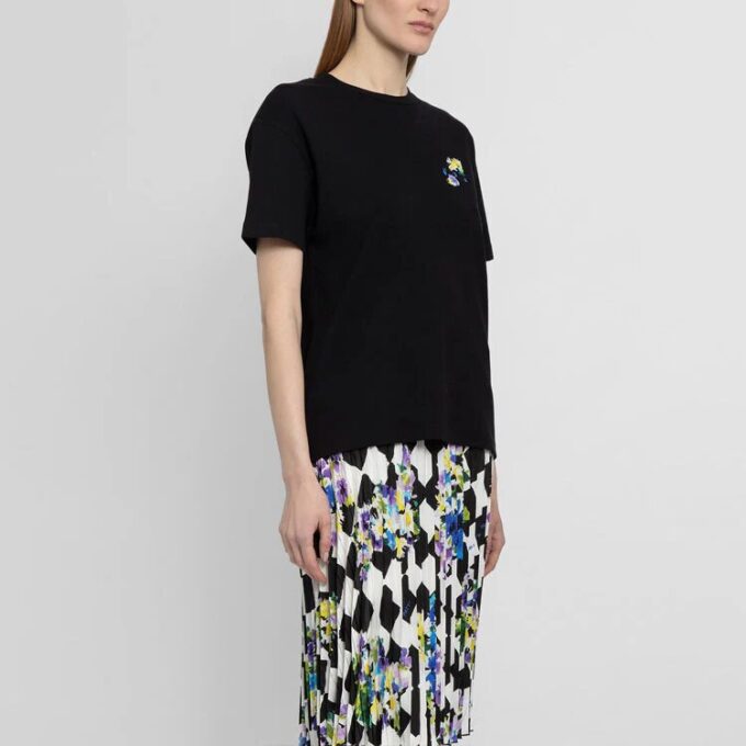 Off-White SS21 Plant Flower Plaid Rundhalset Kortærmet Slim Fit Svart T-skjorte