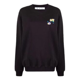 Off-White SS21 rutete blomstertrykk rundhalset langermet svart hettegenser