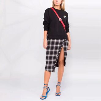 Off-White SS21 rutete blomstertrykk rundhalset langermet svart hettegenser