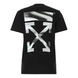 Off-White SS21 T-skjorte med kort erme, svart, med pilemønster og logo-trykk