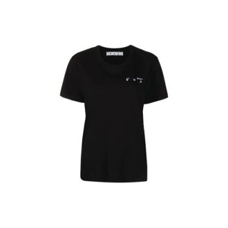 Off-White SS21 T-skjorte med kort erme, svart, med pilemønster og logo-trykk