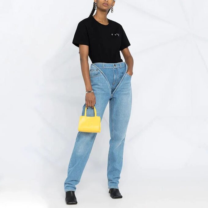Off-White SS21 T-skjorte med kort erme, svart, med pilemønster og logo-trykk