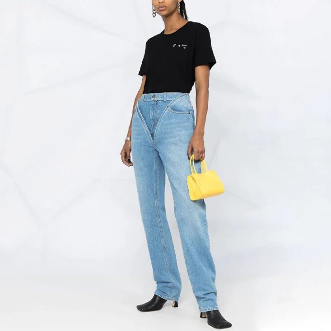Off-White SS21 T-skjorte med kort erme, svart, med pilemønster og logo-trykk