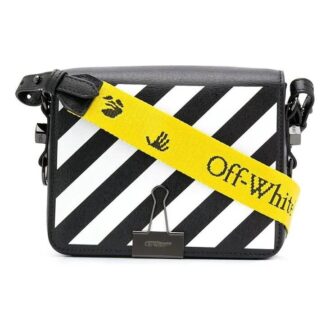 Off-White Stripe Binder Clip skulderveske Svart / Hvit / Gul