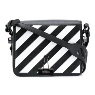 Off-White Stripe Binder Clip skulderveske Svart / Hvit / Gul