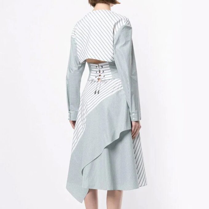 Off-White Stripe Tight Waist Cozy A Creamy White Kjole