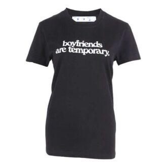 Off-White T-skjorte med kort erme, slim fit og trykt slagord i svart