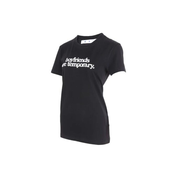 Off-White T-skjorte med kort erme, slim fit og trykt slagord i svart