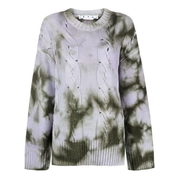 Off-White Tie-Dye-mønstret kabelstrikket genser «Grey Green»