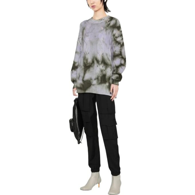 Off-White Tie-Dye-mønstret kabelstrikket genser «Grey Green»