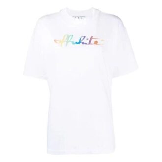 Off-White Tomboy Rainbow Logo-trykk, kort ermet, slim fit, hvit T-skjorte