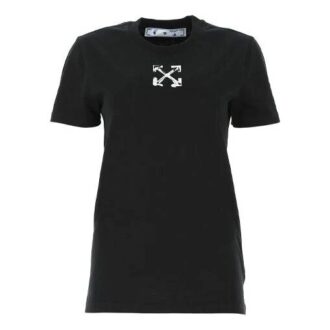 Off-White-trykk, kort ermet, svart