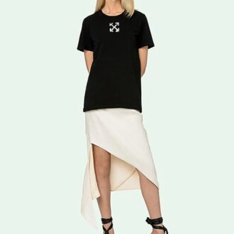 Off-White-trykk, kort ermet, svart