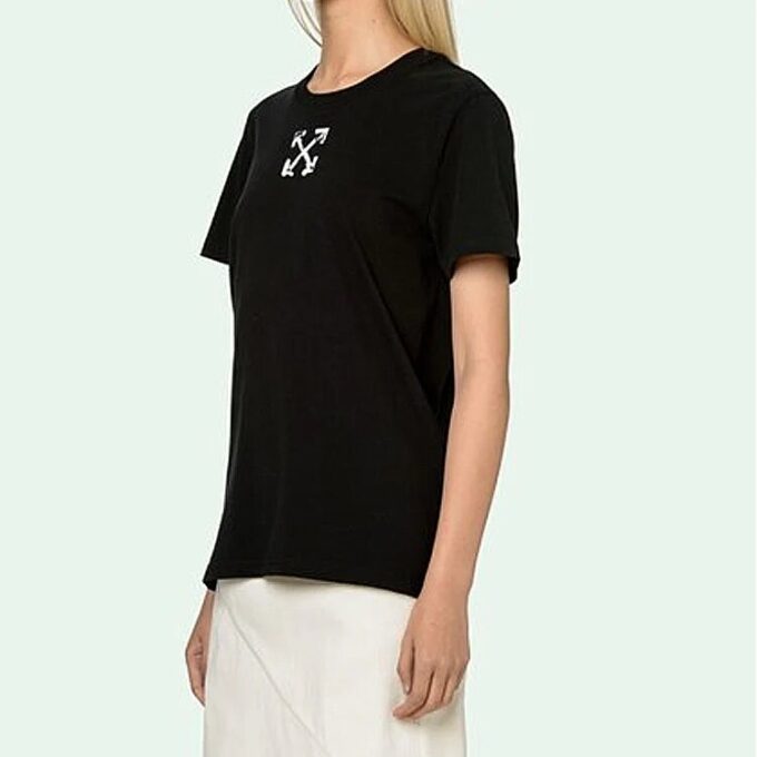 Off-White-trykk, kort ermet, svart