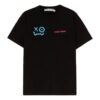 Off-White x Andr / Crossover-logo, smilende ansikt, rund hals, trykk, kort ermet, svart T-skjorte