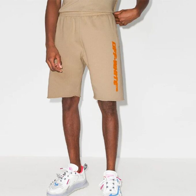 Off-White x Browns 50 Crossover brodert logo løse sportsshorts vanlig versjon khaki