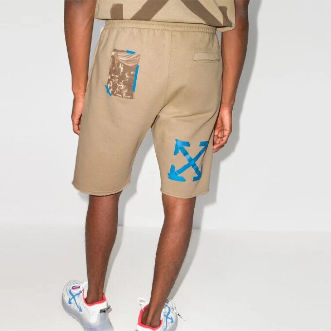 Off-White x Browns 50 Crossover brodert logo løse sportsshorts vanlig versjon khaki