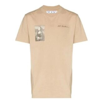 Off-White x Browns 50 Crossover Logo-trykk Løs Rundhalset Kortærmet Vanlig versjon Beige