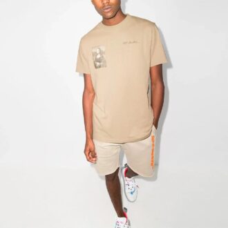 Off-White x Browns 50 Crossover Logo-trykk Løs Rundhalset Kortærmet Vanlig versjon Beige