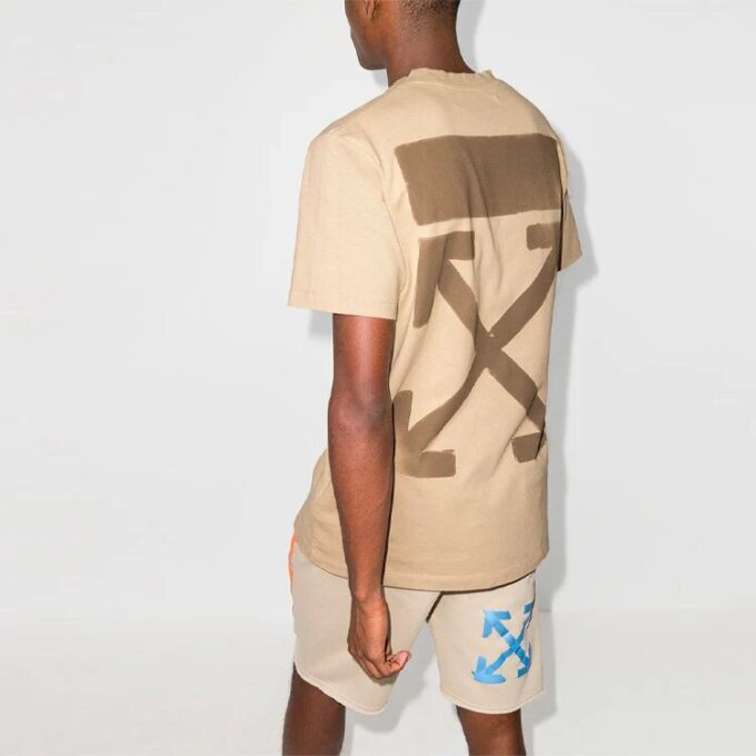 Off-White x Browns 50 Crossover Logo-trykk Løs Rundhalset Kortærmet Vanlig versjon Beige