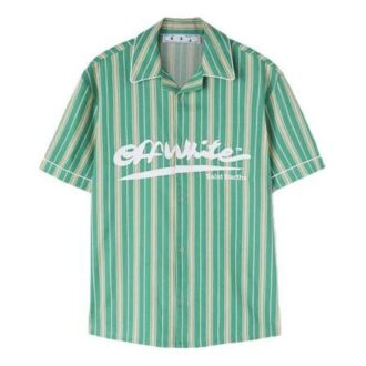 Off-White x c/o Eden Rock St. Barth Crossover FW22 Logo-trykk Stripe Kortærmet Grønn Skjorte