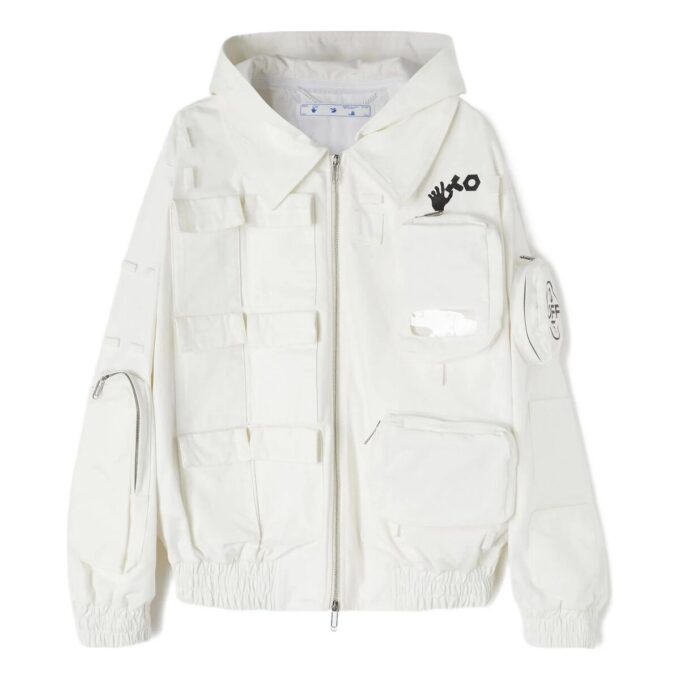 Off-White x C/o Teenage Engineering Crossover ensfarget hettegenser i treningsstil, unisex, hvit