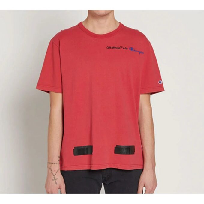 Off-White x Champion MENS Virgil Abloh Champion T-skjorte Rød