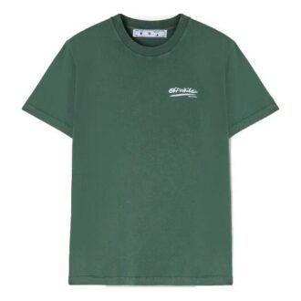 Off-White x Eden Rock St. Barth Crossover ensfarget T-skjorte med alfabet-trykk, rund hals og korte shorts, grønn
