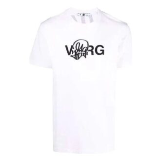 Off-White x Katsu Crossover-trykk, genser med korte ermer, løs passform, hvit