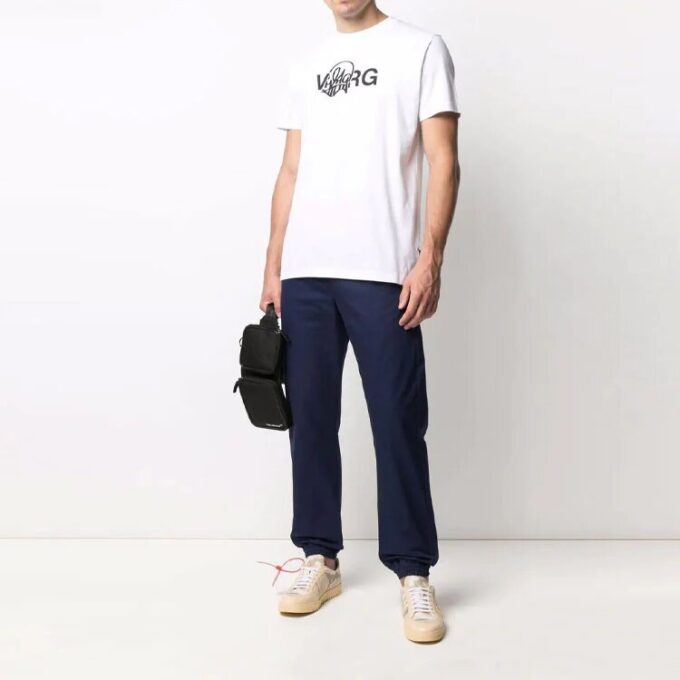 Off-White x Katsu Crossover-trykk, genser med korte ermer, løs passform, hvit