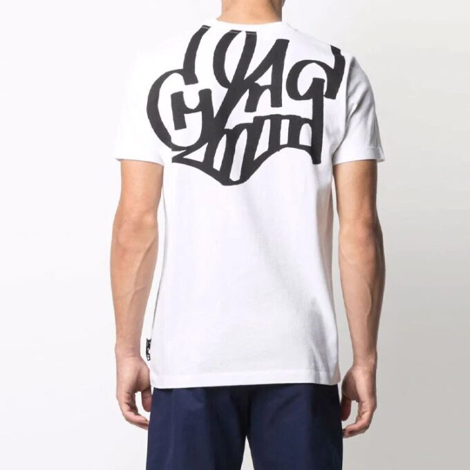 Off-White x Katsu Crossover-trykk, genser med korte ermer, løs passform, hvit