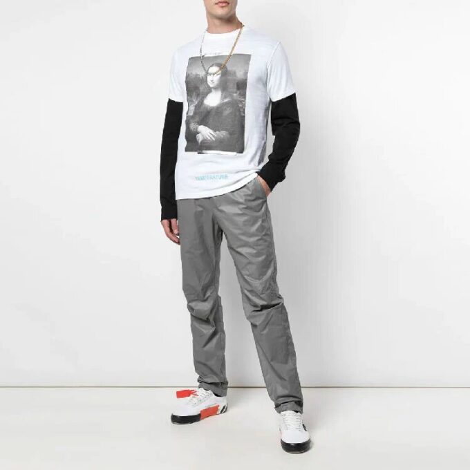 Off-White x MCA Crossover Mona Lisa-trykk Rundhalset genser Kort ermet Slim fit-versjon Hvit