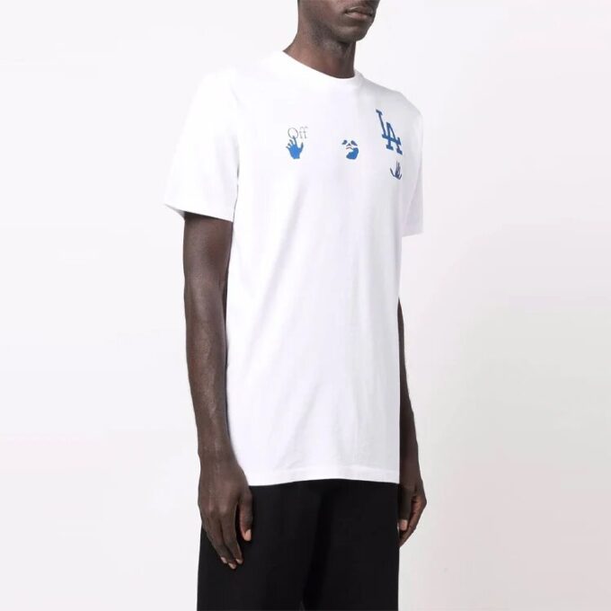 Off-White x New Era x MLB Crossover SS22 LA Dodgers-logo-trykk, Shorts, standardversjon, hvit