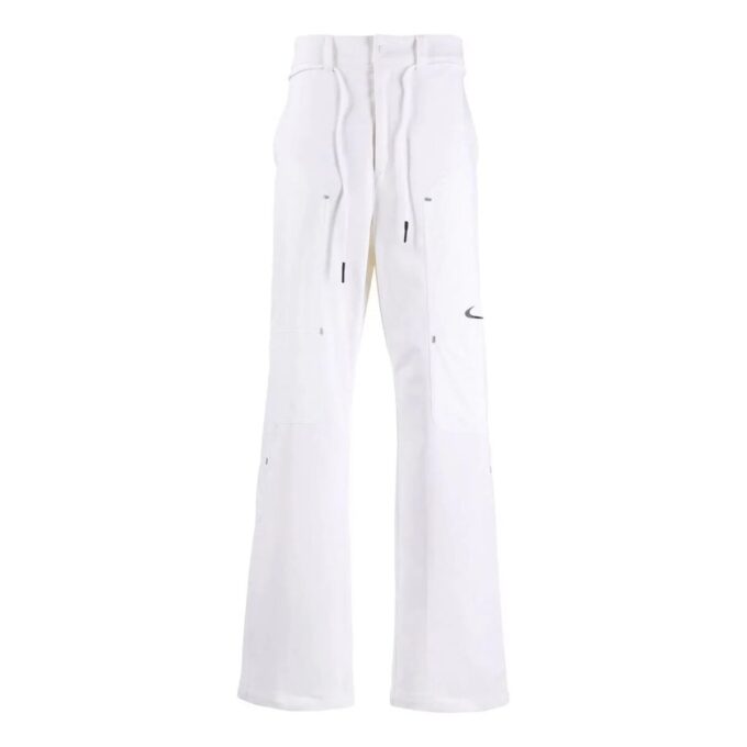 Off-White x Nike Crossover ensfarget med lite logo-trykk, casual bukser med rette ben, hvit
