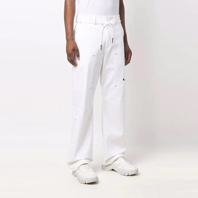 Off-White x Nike Crossover ensfarget med lite logo-trykk, casual bukser med rette ben, hvit