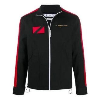 Off-White x Theophilus London Crossover Micro Mark Printing Casual Zipper Sports Jacket Svart