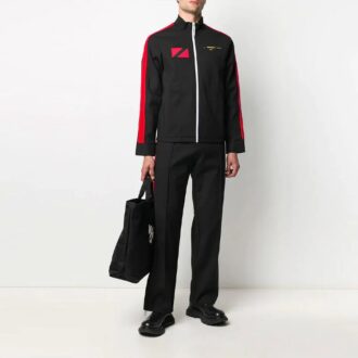 Off-White x Theophilus London Crossover Micro Mark Printing Casual Zipper Sports Jacket Svart
