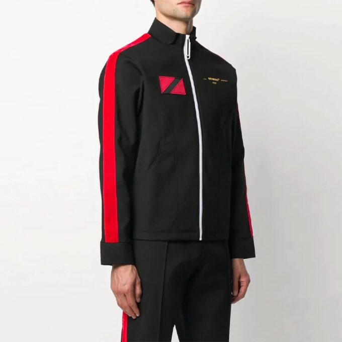 Off-White x Theophilus London Crossover Micro Mark Printing Casual Zipper Sports Jacket Svart
