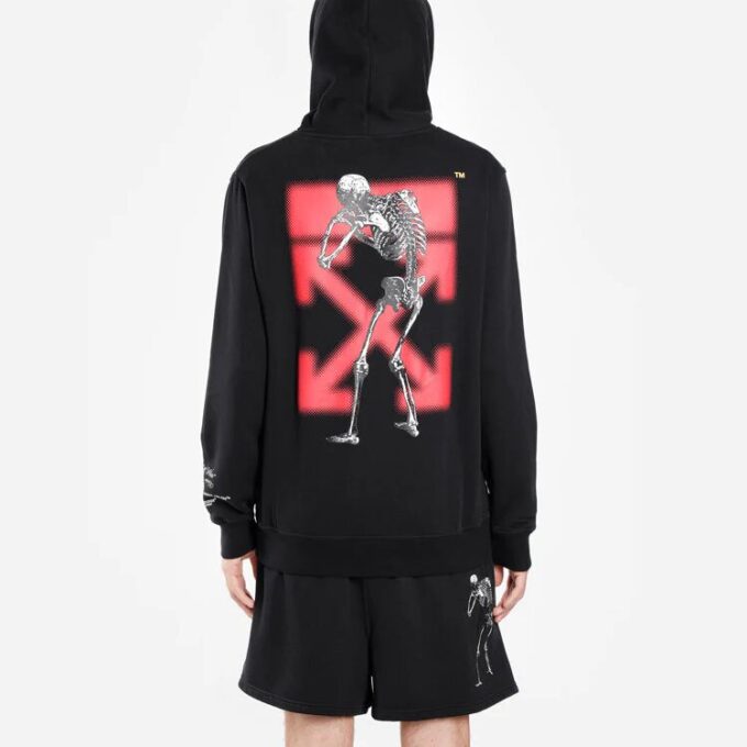 Off-White x UNDERCOVER Crossover Skeleton Printing hettegenser med lange ermer, svart