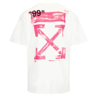 Oversized Diag Stencil T-skjorte «Hvit Fuchsia Rosa»