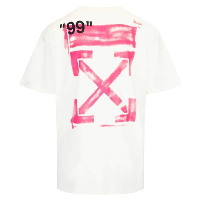 Oversized Diag Stencil T-skjorte «Hvit Fuchsia Rosa»