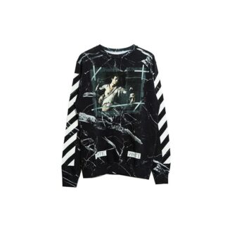 Pullover med marmormønster for menn, svart