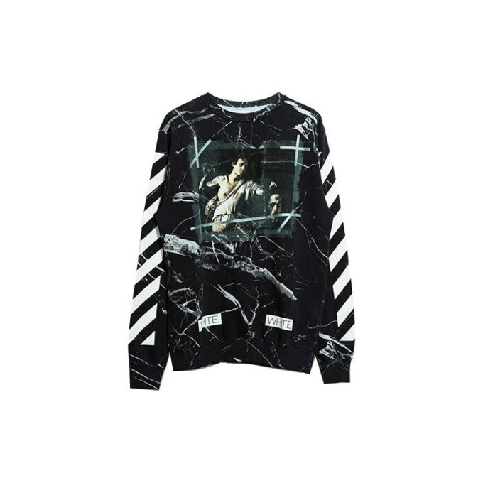 Pullover med marmormønster for menn, svart