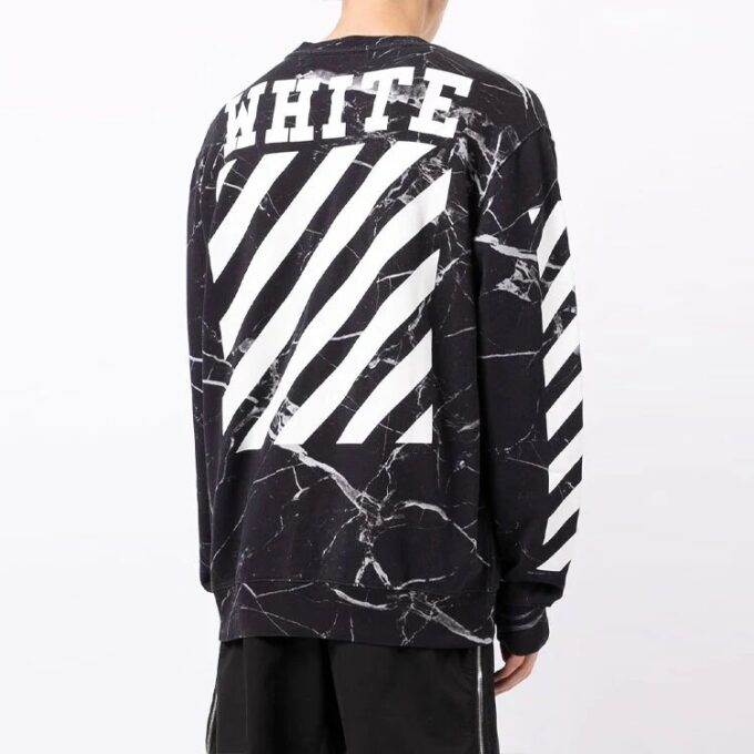 Pullover med marmormønster for menn, svart