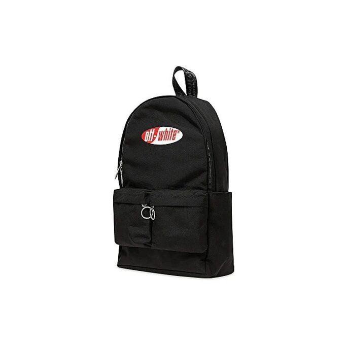 Rød og hvit logo, flere lommer, ryggsekk/skolesekk, svart