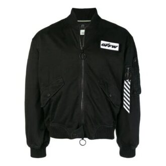 ribbet aviator-logo-jakke, løs passform, svart